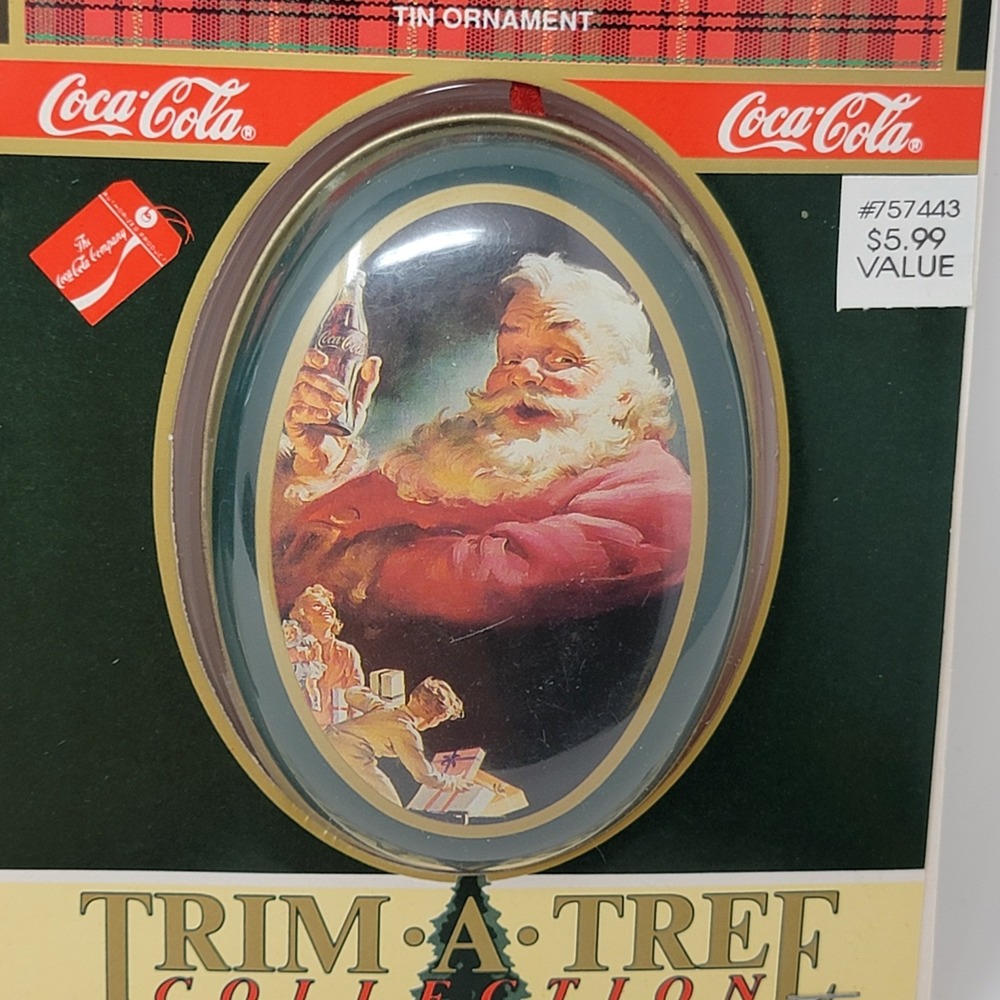 Set of 6 Vintage 1991 Coca Cola Santa Tin Trinket Box Christmas Ornaments - New - Picture 13 of 16